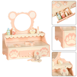 Princess Vanity for 3+ Years Old Kids Kids Vanity Set with Storage Drawer Little Girls' Makeup Table with Mirror Toddler Pretend Play Vanity Desk with 8 Makeup Accessories