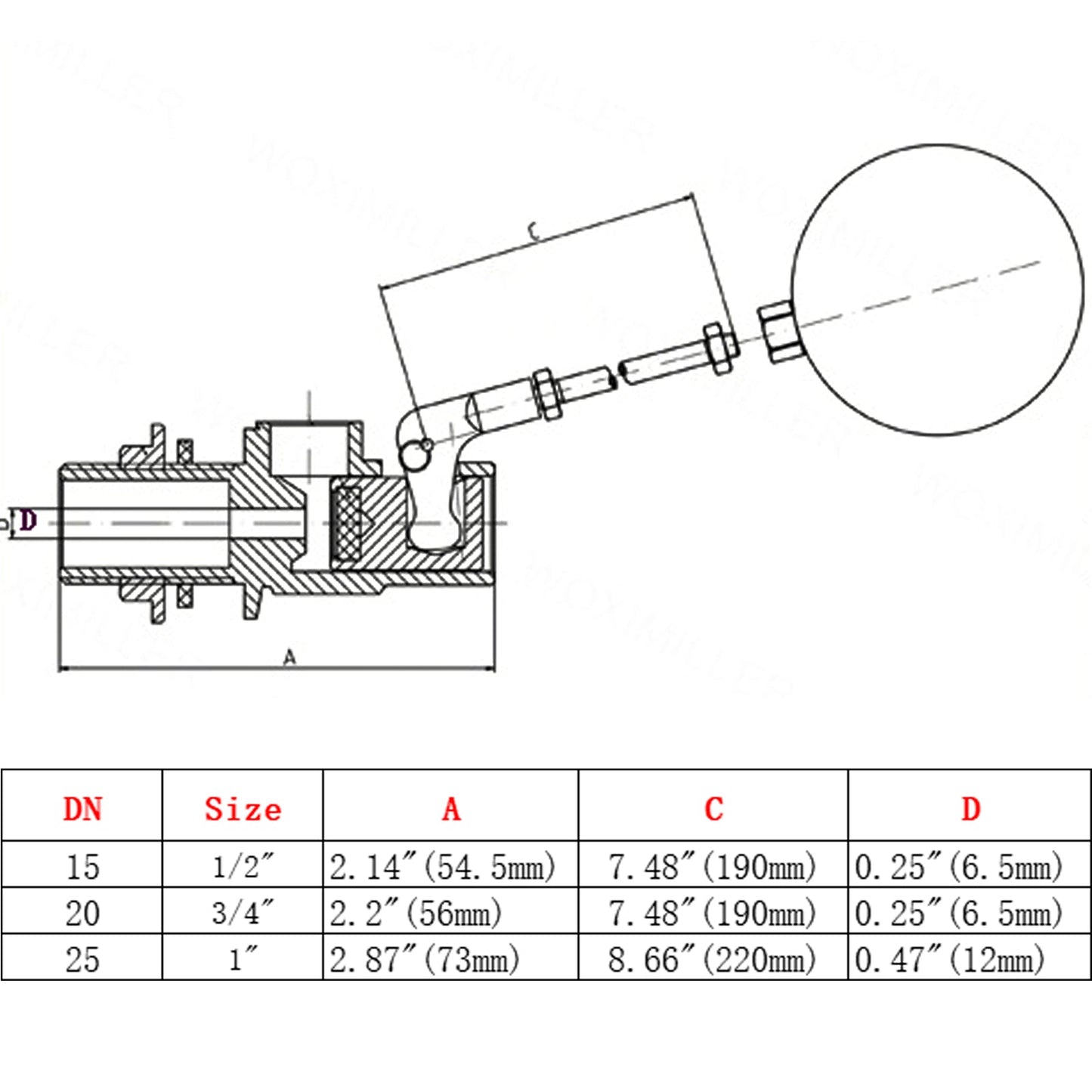 1/2"-1"Male Thread Float Ball Valve Floating Ball Stainless Steel Water Sensor Generic