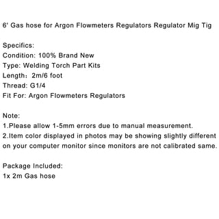 Areyourshop 6'Gas Hose For Argon Flowmeters Regulators Regulator Mig Tig