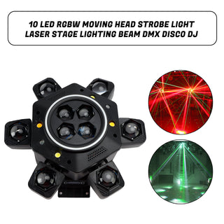 10 LED RGBW Moving Head Strobe Light Laser Stage Lighting Beam DMX Disco DJ