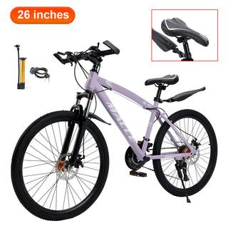 26-Inch 27-Speed Mountain Bike – Adult MTB with Dual Disc Brakes & Suspension Fork, Purple