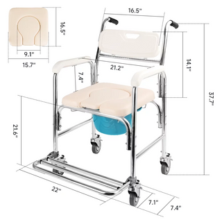 Mobility Toilet Chair with Wheels – Shower-Ready, Sturdy & Comfortable for Seniors