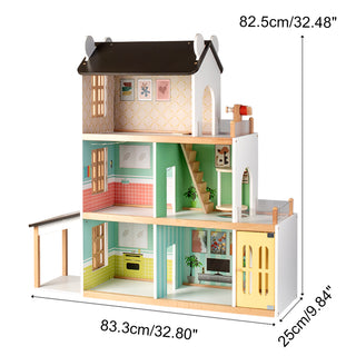 3Story Wooden Lighting Doll House With Balcony 20 Accessories Toy For 3+Year Kid  Toy