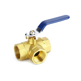 3-Way Ball Valve Female L Port Lever Handle 1" NPT Made Of Forged Brass
