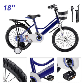 18" Kids Bike for Boys and Girls with auxiliary wheels & Rack Dark Blue