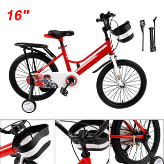 16" Kids Bike for Boys and Girls with auxiliary wheels & Rack Red