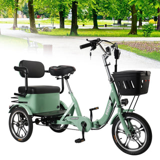 Electric Bike, 400W Folding Trike Ebike, 3 Wheel Electric Bicycle, Up to 34 Miles, 16 Tire Tricycle for Adults, Green