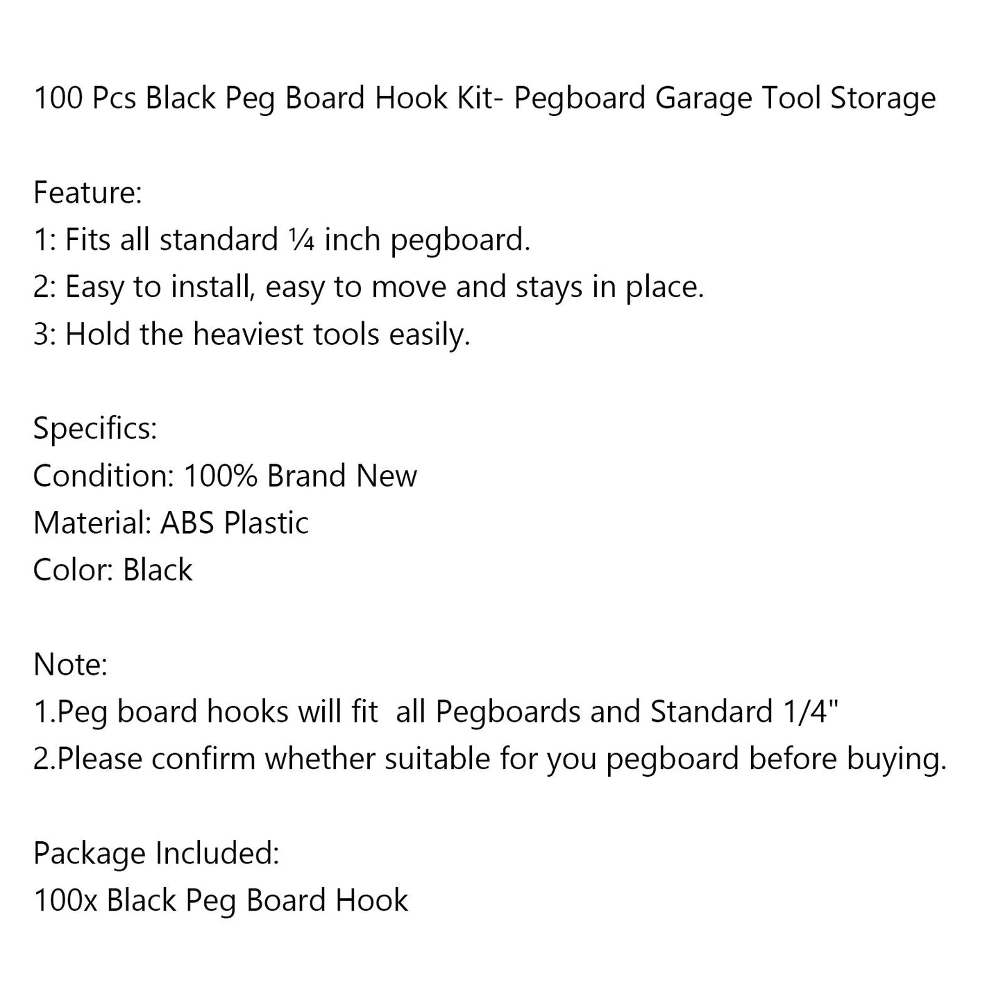 Areyourshop Peg Board Hook Kit Garage Tool Storage Pegboard 100pieces J Hook Locking Plastic Generic