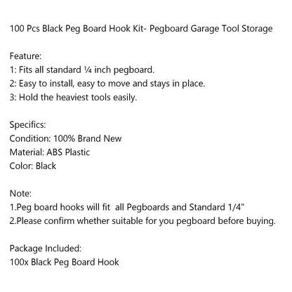 Areyourshop Peg Board Hook Kit Garage Tool Storage Pegboard 100pieces J Hook Locking Plastic Generic