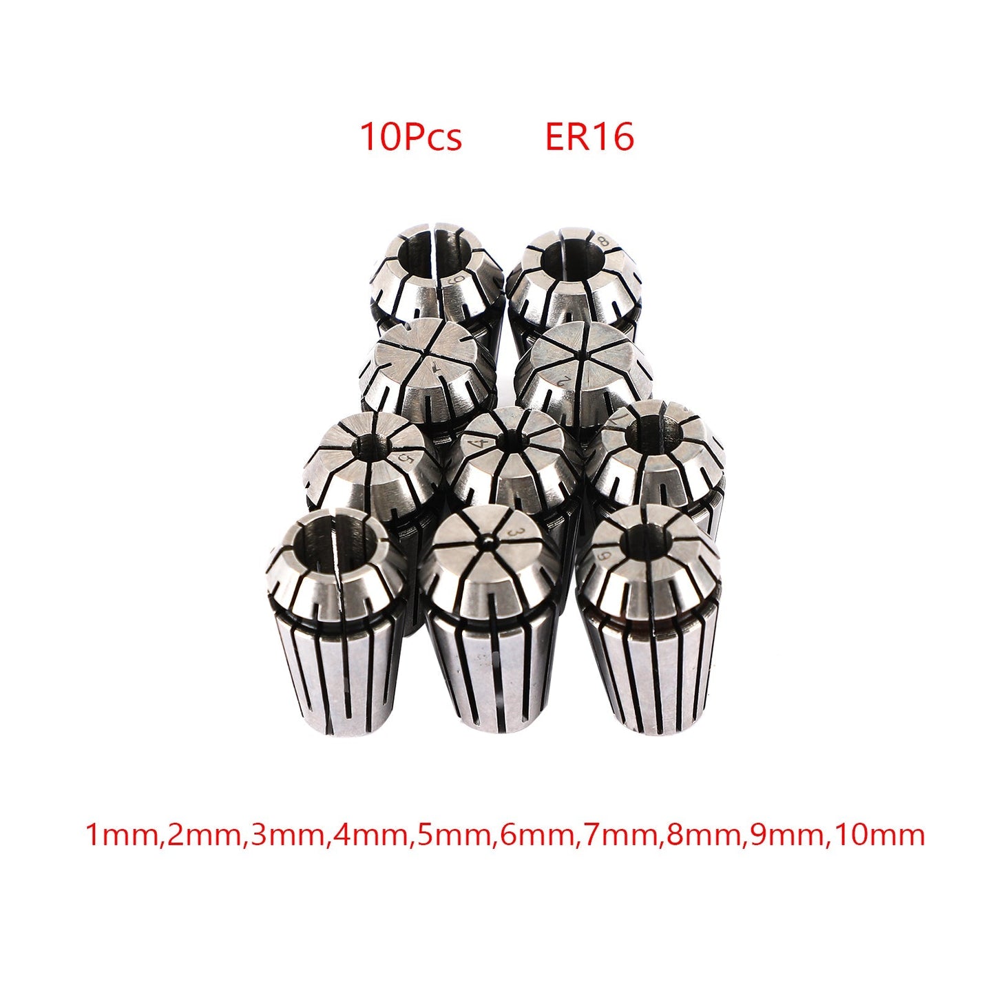 10Pcs ER16 Spring Collet Set For CNC Milling Lathe Tool Engraving Machine Steel Generic