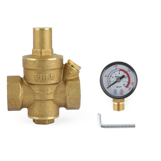 DN20 3/4" Brass Adjustable Water Pressure Reducing Regulator Valves With Gauge Generic