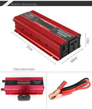Car Power Converter Inverter DC 12V To AC 220V LCD 2000W  Charger LED Display