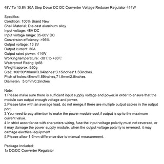 48V to 13.8V 30A Step Down DC DC Converter Voltage Reducer Regulator 414W