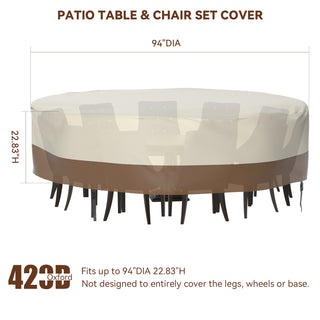 Topteng 420D Circular Waterproof Patio Furniture Cover for Outdoor Table and Chairs