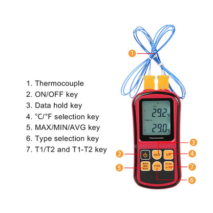 Digital Dual Channel Thermometer With 2 K-Type Thermocouple Sensor Tester Generic