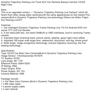 Dynamic Trajectory Parking Line Truck Suv Car Reverse Backup Camera Night View