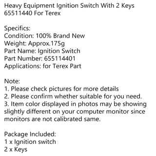 Heavy Equipment Ignition Switch 65511440 For Terex With 2 Keys
