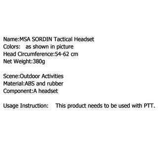 MSA SORDIN Noise Reduction Airsoft Comtac Military Combat Swat Tactical Headset