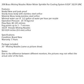 Areyourshop 20X Brass Misting Nozzles Water Mister Sprinkle For Cooling System 0.024" 10/24