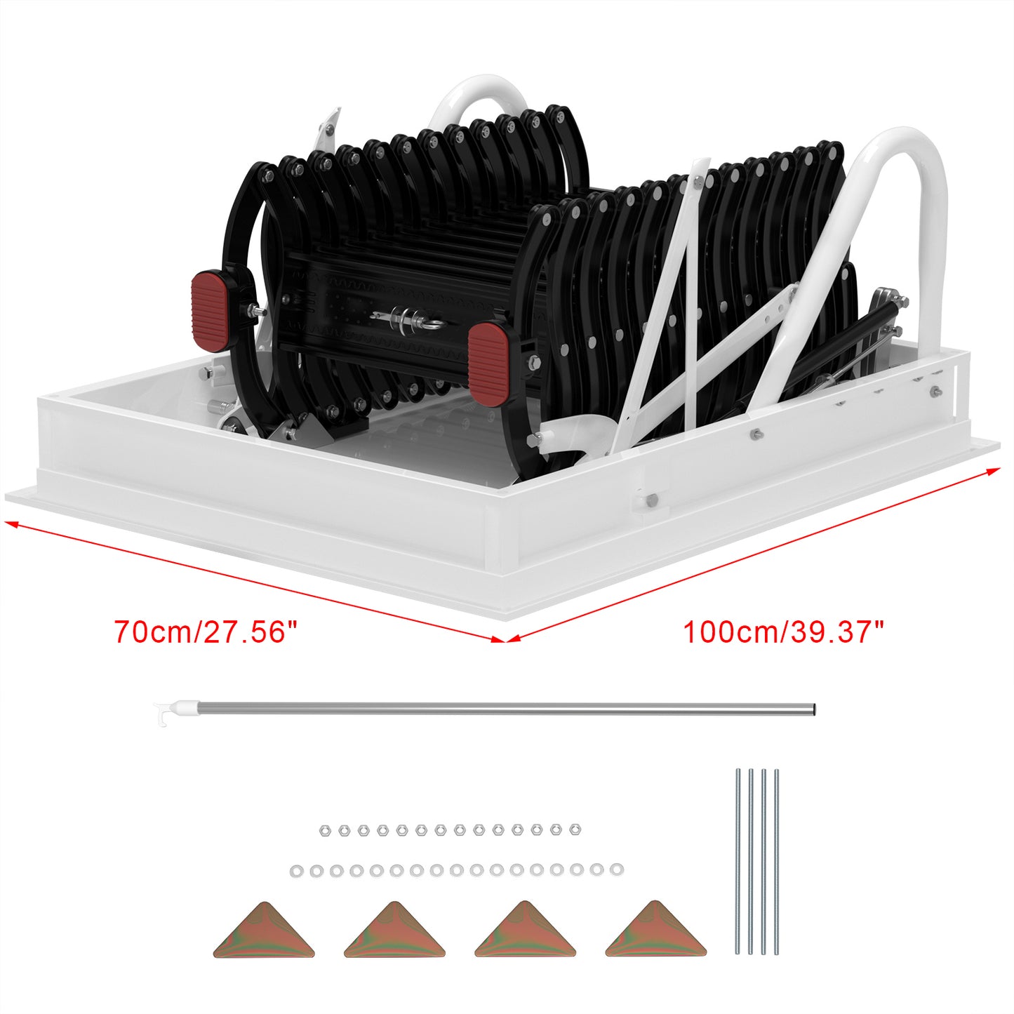 12 Steps Black loft wall ladder stairs and Pull Rod,Loft Wall Folding Pulldown Attic Ceiling Ladder Stairs 39.4 * 27.6"