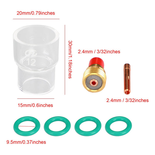 7pcs TIG Welding Torch Stubby Gas Lens Glass Cup Kit For WP-9/20/25 Generic