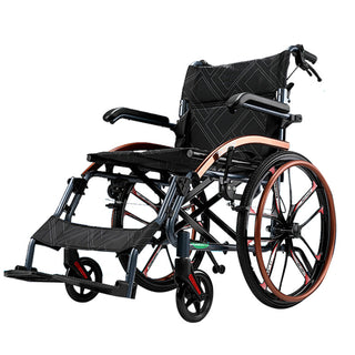 Easy-to-Fold Adjustable Footrests and Eco-Friendly Oxford Fabric Seat – Lightweight Hand-Push Aluminum Alloy Frame Wheelchair with Magnesium Alloy Wheels and Comfortable for Travel