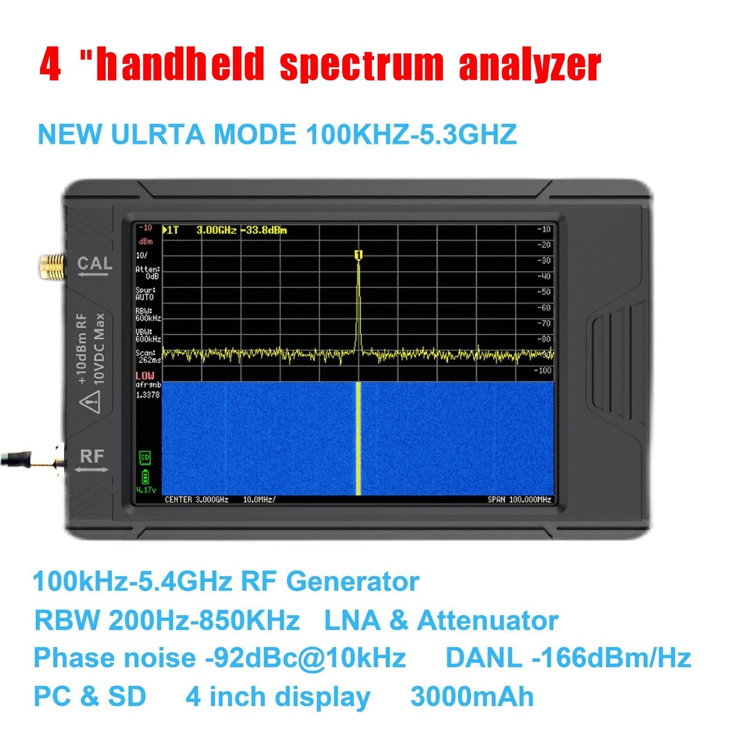 Handheld Spectrum Analyzer For TinySA ULTRA 3.95" Touch Screen+Battery Generic