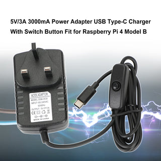 5V/3A Power Adapter USB Type-C Charger Switch for Raspberry Pi 4 Model B UK Plug