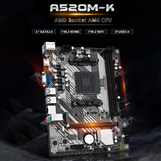 A520M-K Computer Motherboard AM4 DDR4 Dual Protocol M.2 Hard Drive WIFI Bluetoot