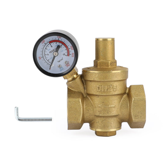 DN25 1" Brass Adjustable Water Pressure Reducing Regulator Valves With Gauge Generic