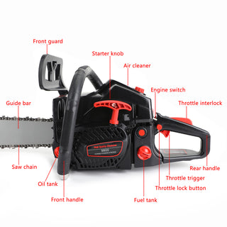 22" Bar 62cc Chainsaw Powered Engine Gasoline Chain Saw Red & Black