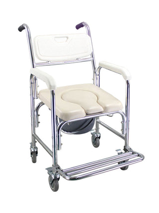 Portable Shower Commode Chair – Rolling Toilet Wheelchair with Adjustable Height & Brakes