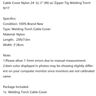 Cable Cover Nylon 23' (L) 3" (W) w/ Zipper Tig Welding Torch  9/17