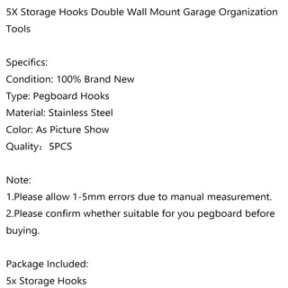 5PCS Heavy Duty Storage Hooks Double Wall Mount Garage Organization Tools