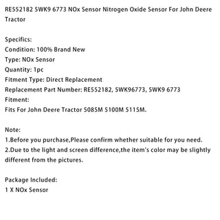 RE552182 NOx Sensor Nitrogen Oxide Sensor 5WK9 6773 Fits For John Deere Tractor