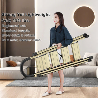 330lb Capacity Portable Folding Step Stool with Anti-Slip Sturdy and Wide Pedal Gold Multi-Use Aluminum Stepladder for Home Kitchen Office 4 Step Ladder
