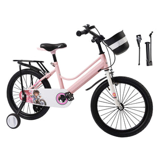 18" Kids Bike for Boys and Girls with auxiliary wheels & Rack Pink