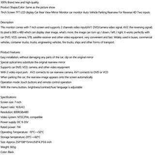 Sensors Lens 7" LCD Car Rear View Monitor Screen for Bus Car Reversing Camera