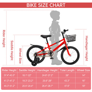 14"/16"/18" Children Bicycle Toddlers Bike with Training Wheels Basket Kickstand