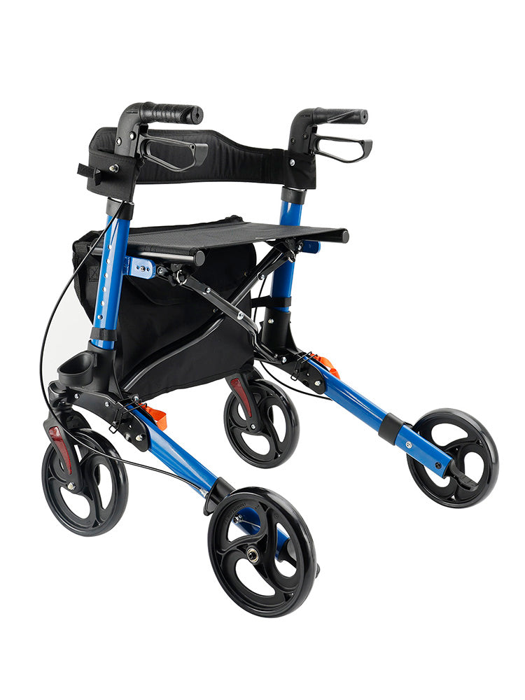 Foldable Rollator Walker with 6 levels of Adjustable Seat 8 Wheels Compact Folding Design Lightweight Mobility Walking Aid suitable for people of different heights