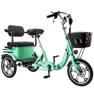 400W 3-Wheel Electric Folding Tricycle for Seniors, Rear Seat, 48V