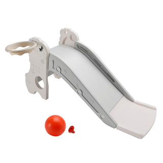 3In1 Kid Folding Slide With Climber,Basketball Hoop,Freestanding Slide Toy White Toy