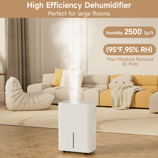 Dehumidifier for Basement and Large Room, 26 Pints Dehumidifiers for Home with Drain Hose, Intelligent Humidity Control Ideal for RV, Bathroom, Bedroom