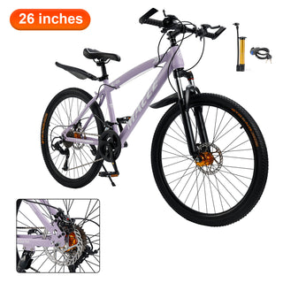 26-Inch 27-Speed Mountain Bike – Adult MTB with Dual Disc Brakes & Suspension Fork, Purple