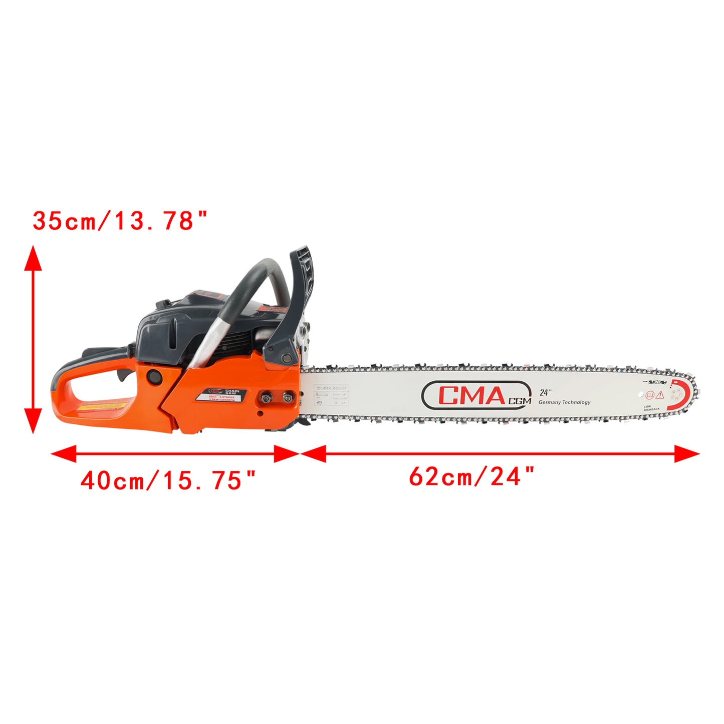 24" 68CC Gasoline Chainsaw Cutting Wood Gas Sawing Aluminum Crankcase Chain Saw