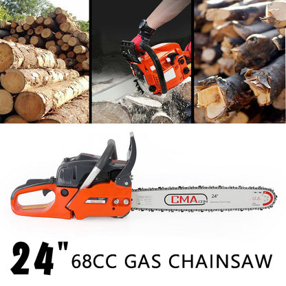 Wal 24" 68CC Gasoline Chainsaw Cutting Wood GasChain Saw