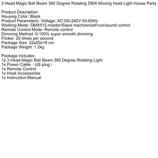 3 Head Magic Ball Beam 360 Degree Rotating DMX Moving head Light House Party