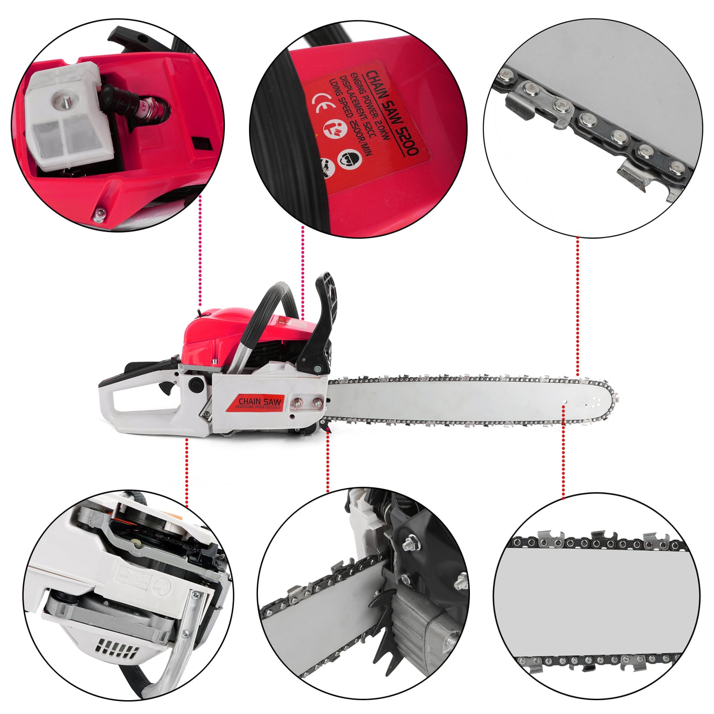 52cc Chainsaw 20" Bar Powered Engine 2 Cycle Gasoline Chain Saw