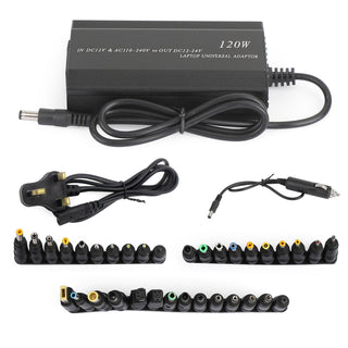 Universal 120W Laptop Charger Power Supply – AC/DC Adapter with 34 Tips for Notebook, Car & Home Use (US Plug)