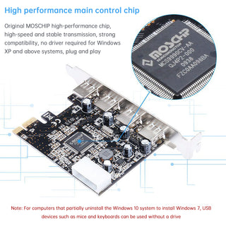 HUB PCIE to USB2.0 Expansion Card Moschip Desktop Adapter Card 4PIN Power Supply
